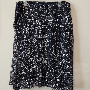 CJ Banks Navy and White A-Line Skirt Size X Sheer Lace Over Full Lining